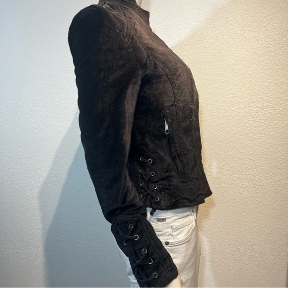 Free People Lacey Velvet Corset Lace-Up Moto Black Jacket - Picture 8 of 12